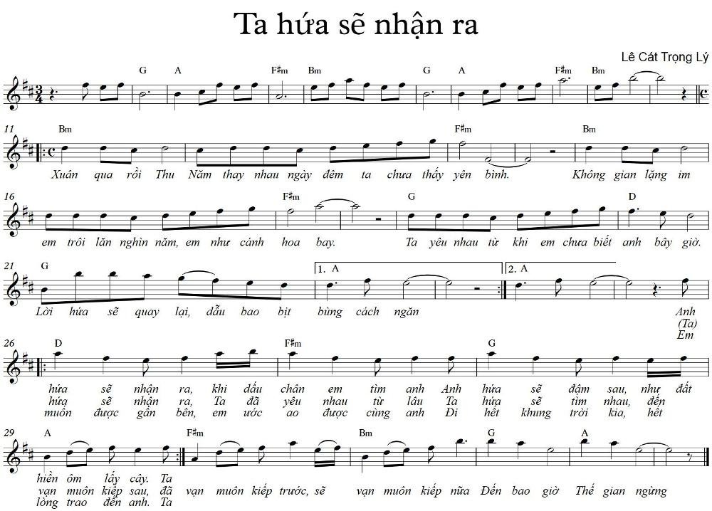 Sheet nhạc Ta Hứa Sẽ Nhận Ra